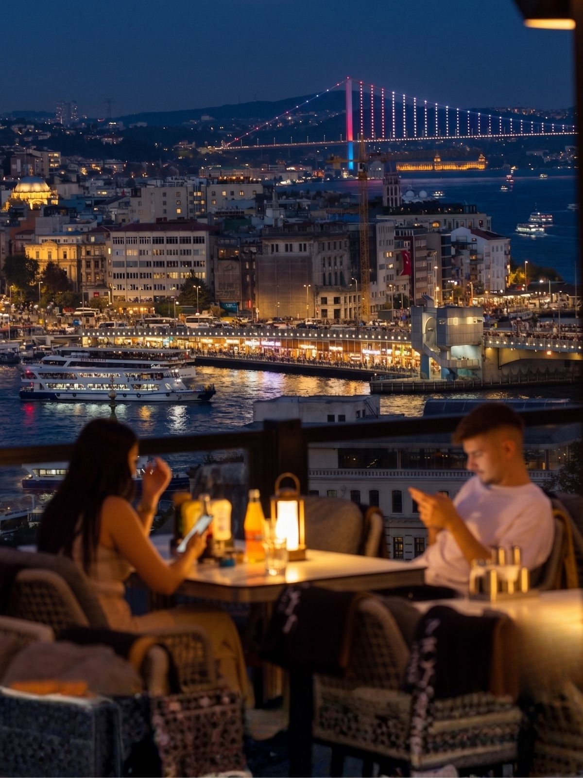 Night on the Moss Lounge terrace, Bosphorus view and nargile